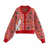 ☎✉ UNIZERA 2023 New Womens Carrot Pattern Round Neck Sleeve Knitted Sweater Short Coat