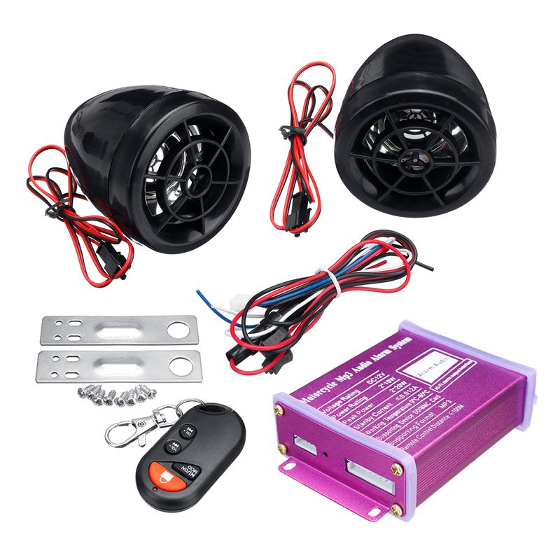 2x Motorcycle Silver LED speakers Anti-theft Audio System Stereo USB MP3 Player 
