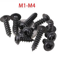 100/200pcs Cross Round Head Self-tapping Screw With Pad Black Mushroom Head Phillips Tapping Screws M1.2 M1.4 M1.7 M2 M2.6 M3 M4 Nails Screws  Fastene