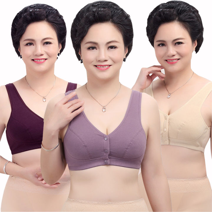 Women Front button bra butang depan Bralette Wireless plus size bras elderly  Top underwear Lingerie