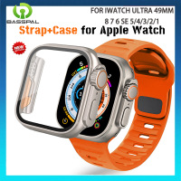 สายซิลิโคนสำหรับเล่นกีฬาบนฐาน + เคสสำหรับ Apple Watch ขนาด49มม. 41มม. 40มม. 44มม. 45มม. ซีรี่ย์8 7 3 5 6 4 Casing PC Tali Jam Tangan Karet