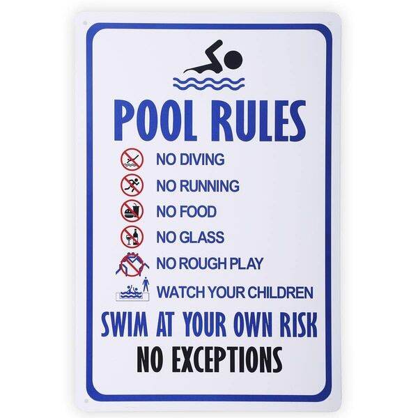 Pool Rules Swim at Your Own Risk Warning Metal Sign, Safety Tin Signs