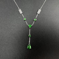 Tsavorite Diamond Necklace สร้อยคอเพชรซาโวไรท์ ซาโวไรท์แท้สีเขียวสด เนื้อสะอาดมาก ประดับเพชรแท้ทรงกลม น้ำ96-97 ตัวเรือนเป็นทองขาว18k