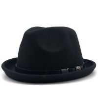 Simple Mens Felt Fedora Hat For Gentleman Winter Autumn Church Roll Up Brim Homburg Dad Jazz Hat