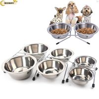 Dog Cat Bowl Stainless Steel Pet Dogs Cat Double Bowls Durable Iron Stand Food Water Dishes Anti Slip Puppy Feeder Pet Supplies Furniture Protectors R