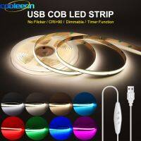 Flexible 5V COB LED Strip with Dimmer USB Powered 1m 2m FCOB LED Tape TV Light Bar Dimmable RA 90 Warm White Red Blue Green