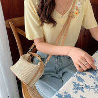 Straw Handbag Casual กระเป๋าสะพายสตรีฟางทอแบบพับได้สำหรับชายหาด