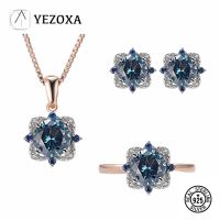 【lz】☢✾  Real 925 Sterling Silver Jewelry Sets Londres Topázio Azul Criado Gemstone Para As Mulheres Aniversário Casamento Fine Jewelry Rose Gold Plate