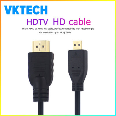 [Vktech] 1.5M Micro HDMI เข้ากันได้กับสายเคเบิลที่รองรับ HDMI 4K HD Video Adapter สำหรับ Raspberry Pi 4B