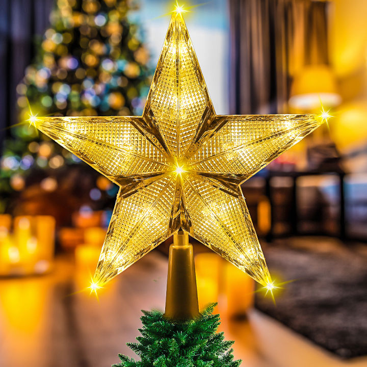 LED Christmas Tree Top Star Light Glowing Pentagonal Christmas Ornament