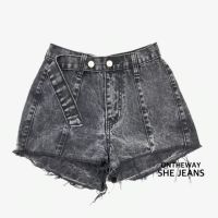 SHE JEANS กางเกงยีนส์ขาสั้นเอวสูงพร้อมเชือกผูก