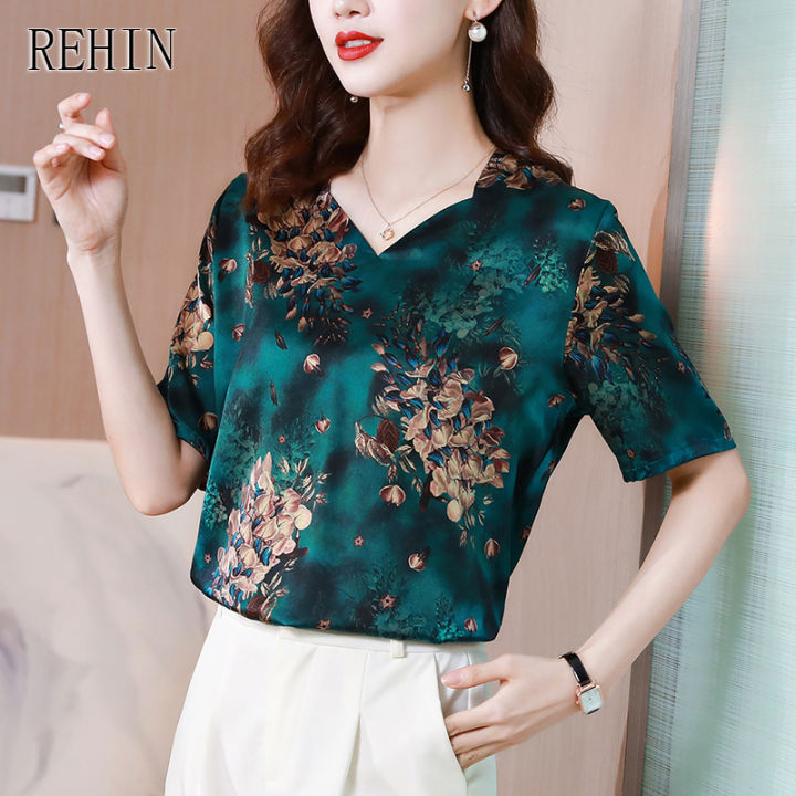 rehin-เสื้อเชิ้ตแขนสั้นสำหรับผู้หญิง-เสื้อผ้าไหมหม่อน-s-3xl-ดีไซน์จากร้าน-rehin