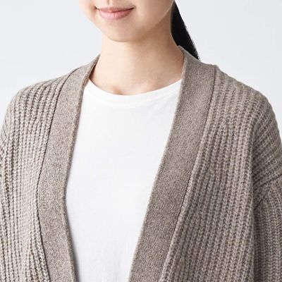 利เสื้อคลุมไหมพรม เสื้อคาร์ดิแกน MUJI : Yak blend wool wide cardigan #12284477985