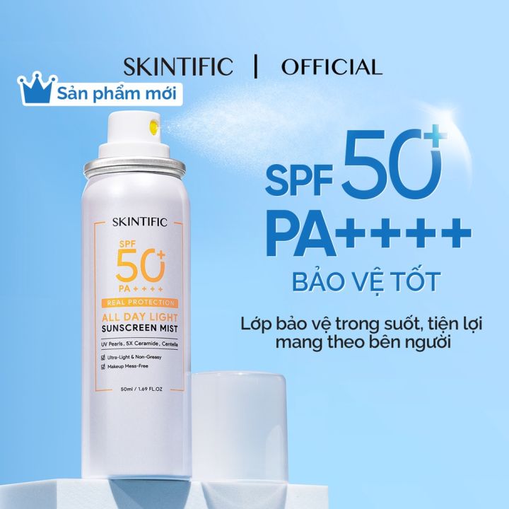 SKINTIFIC Xịt chống nắng SPF50 PA++++ chống tia cực tím cho mặt và cơ thể  giúp bảo vệ da suốt cả ngày 50ml | Lazada.vn