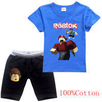 Ro Blox กางเกงขาสั้นเสื้อยืดการ์ตูนผ้าฝ้ายแขนสั้นฤดูร้อนสาวเสื้อแขนสั้นชุดเด็กเสื้อผ้าเด็กน่ารัก