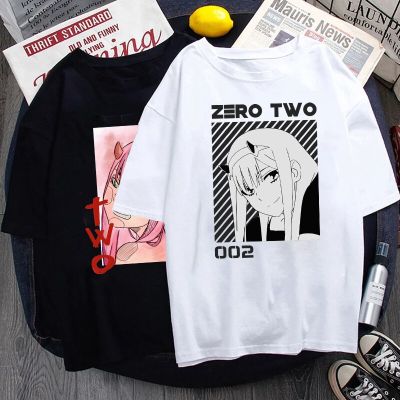 เสื้อยืดลาย Zero Two 002 Darling In The Franxx แขนลำลองขาสั้นคอกลมพิมพ์ลายแฟชั่นผ้าคอตตอน100%