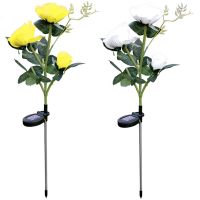 Outdoor Solar Light, Rose Solar Flower Light, for Garden Terrace Decoration, 2 Pieces (White and Yellow)