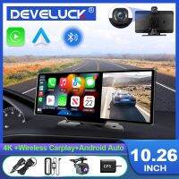 Develuck 10.26 Inch 4K Car Mirror DVR Video Recording Carplay Android Auto Wireless Connection GPS Navigation Dashboard Voice