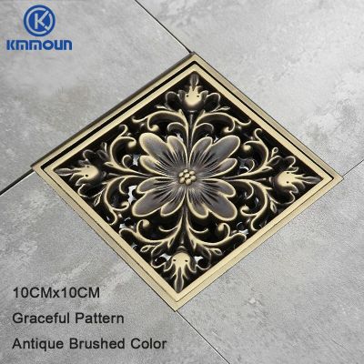 10x10cm Brass Antique Brushed Floor Drain Bathroom Kitchen Shower Room Porch Square Floor Waste Drain Grate Sanitary Drainer  by Hs2023