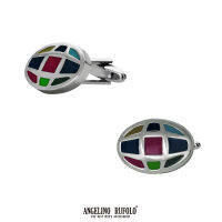 ANGELINO RUFOLO Cufflink(คัฟลิงค์) ดีไซน์ Rainbow Style กระดุมข้อมือคัฟลิ้งโรเดียมคุณภาพเยี่ยม