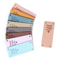 New 20pcs Fiber Leather Tags for Handmade with Love Labels DIY Bags Clothes Hats Jacket Sew Label Hand Made Tag Knitted Garment Labels