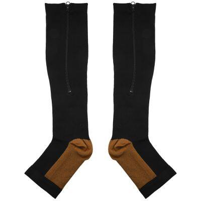 Compression Stockings Nylon Zipper Compression Sock Leg Knee Support Open Toe Preventing Varicose Veins Stretch Socks