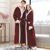 ผู้ชายฤดูหนาว Plus ขนาดยาว Cozy Flannel เสื้อคลุมอาบน้ำ Kimono Warm Coral Fleece Bath Robe Night Fur Robes Dressing Gown ผู้หญิง Sleepwear