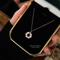 925 Sterling Silver French Freshwater Pearl Zircon Geometric Circle Pendant Necklace For Women Girl Temperament Wedding Jewelry