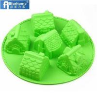 6 Hole 3D House Village Castle Silicone Cake Baking Mold Cake Pan Muffin Cups Cupcake Handmade Soap Mould Biscuit Cake DIY Mold Bread  Cake Cookie Acc