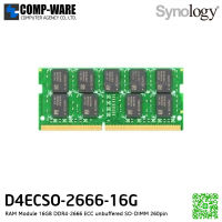 Synology RAM Module 16GB DDR4-2666 ECC unbuffered SO-DIMM 260pin 1.2V D4ECSO-2666-16G - 5Y Warranty