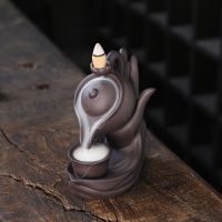 Buddha Hand Purple Clay Teapot Backflow Incense Burner Ceramic Censer Home Office Tea House Decorate