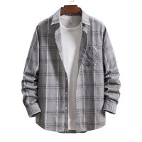 HOT14★Mens Cal Plaid Long-sleeved Shirt Fashion Loose Large Shirt