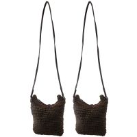 2X Fabric Bags Shoulder Straw Summer of Women Fabric Crossbody Bags Canvas Jute Beach Travel Bag Brown