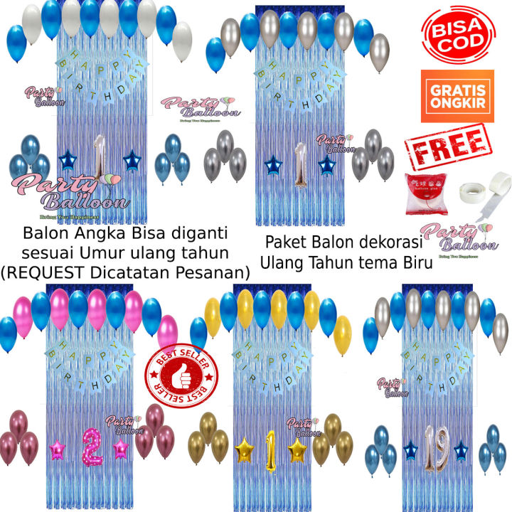 Paket Ulang tahun 1 set murah anak dewasa tema biru balon ultah