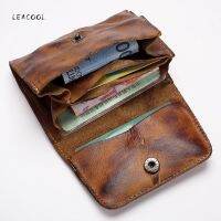 Vintage Genuine Leather Card Holder Men Women Handmade Short Credit Card Holder Coin Purse Case Small Wallet For Male Card Holders