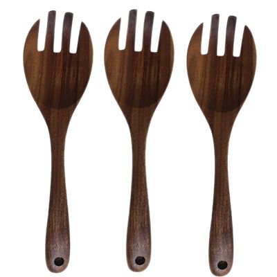 3Pcs Natural Teak Rice Spoon Non-Stick Soup Unpainted Wooden Salad Spoon Stirring Fork Wooden Utensils Tableware