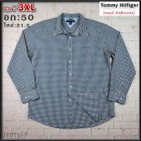 Tommy Hilfiger®แท้ อก 50 ไซส์ 3XL เสื้อเชิ้ตผู้ชาย ทอมมี่ ฮิลฟิกเกอร์ สีกรม เสื้อแขนยาว เนื้อผ้าดีสวยๆ