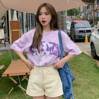 Cherry?2344เสื้อยืดแขนสั้นสไตล์เกาหลี oversize เสื้อคอกลมสีขาว เสื้อผ้าวินเทจ เสื้อโอเวอร์ไซส์ผู้หญิงลายตัวอักษร แฟชั่น XXL