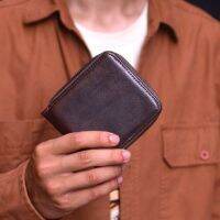 AETOO  Wallet Vintage mens short real pickup bag multi-slot zipper multi-slot holster Youth casual coin wallet