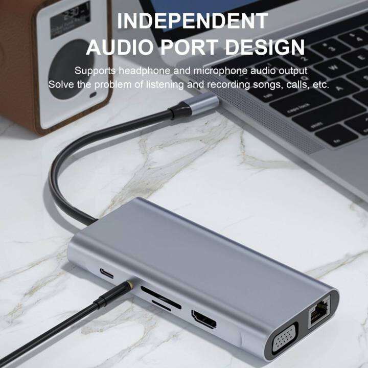 อะแดปเตอร์ฮับ-ฮับ-11-in-1-usb-c-hub-type-c-เป็น-usb-4-100w-pd-hdmi-4k-การ์ดรีดเดอร์-sd-tf-rj45-vga-audio