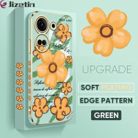 เคสนิ่ม Jizetin สำหรับ Tecno Camon 20 Camon 20 Pro Tecno Spark 10 Pro ดอกไม้สีส้มขอบสี่เหลี่ยมลายเคสชุบเคสโทรศัพท์หรูหราชุบเคสโทรศัพท์นิ่ม