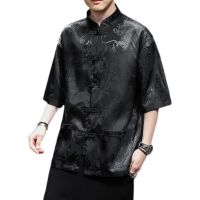 Plus Size Men Traditional Chinese Clothing Knot Button Half Sleeve Summer Qipao Blouse Vintage Streetwear Cheongsam Blouse 5XL