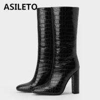 ASILETO Fashion Ladies Wide Leg Knee High Boots Pull On Pointed Toe Suede 11cm Block Heel Ladies Party Plus Size 34-43 S2468