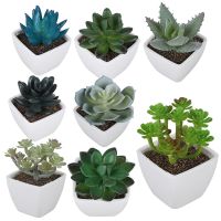 Artificial Green Succulent Plants Fake Simulation Bonsai With Square Pots Decorative Mini Plants Home Office Desktop Ornaments