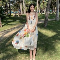 Colorful fringed strap print dress woman fairy seaside resort sanya tourism photo beach dress long skirt