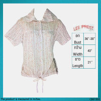 USED Lee Prest - White Red Floral Collar Top | เสื้อแขนสั้นสีขาว สีแดง เสื้อคอปก เสื้อเอวรูด ลายดอก วินเทจ ทำงาน แท้ มือสอง