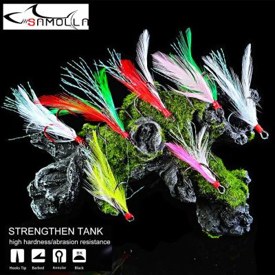 【YF】 Fishing Hook 5pcs/lot High Carbon Steel Treble Hooks Jig Head with Feather Tackle Lure