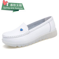 2019 New Women Flat Shoes Leather Casual White Wedge With Soft Bottom Slip On Love Heart Comfortable Mom Nurse Work Shoes