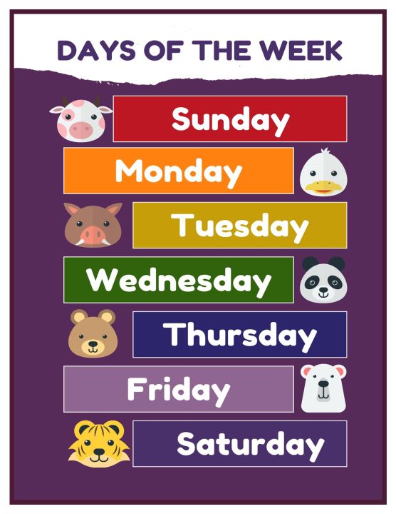 DAYS OF THE WEEK LEARNING CHART (LAMINATED, a4 SIZE) | Lazada PH