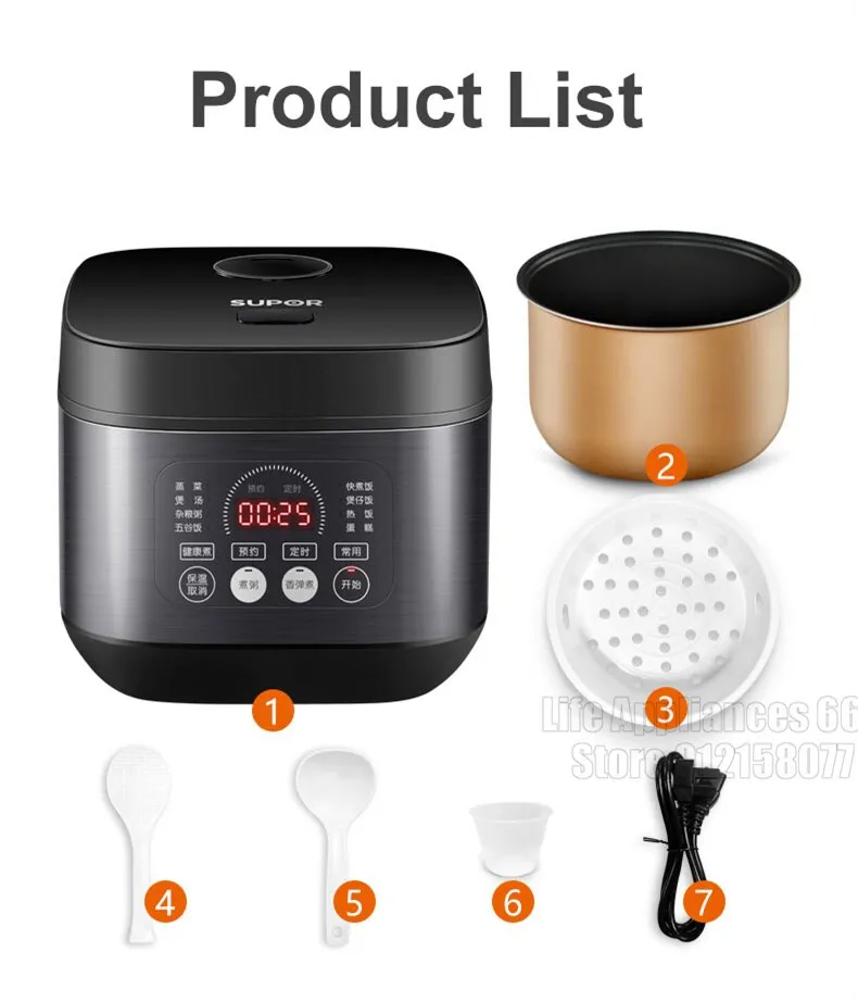 SUPOR Rice Cooker 4L Blue Diamond Thick Kettle Liner 3-8 People Use 8 Menus  Home Smart Rice Cooker 40FC776